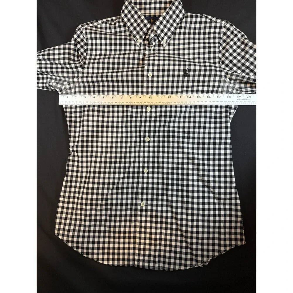 Ralph Lauren Black & White Checkered Boy's LS Dress Shirt, Slim Fit M